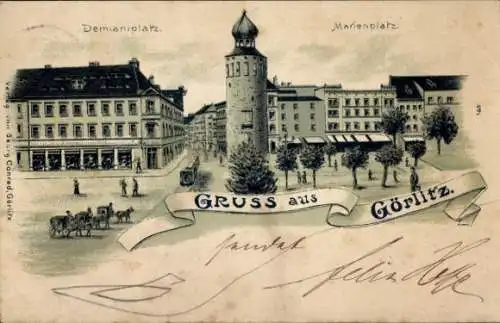 Litho Görlitz in der Lausitz, Demianiplatz, Marienplatz