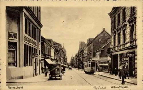 Ak Remscheid im Bergischen Land, Alleestraße, Straßenbahn Linie 3, Bank