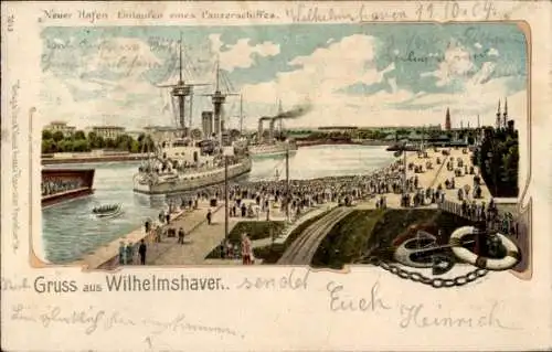 Litho Wilhelmshaven an der Nordsee, Hafen, Deutsches Kriegsschiff, Panzerschiff