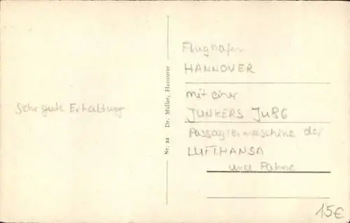 Ak Langenhagen in Niedersachsen, Flughafen Hannover, Junkers Ju86, Passagierflugzeug, Lufthansa