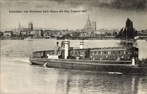 Ak Stralsund in Vorpommern, Überfahrt von Stralsund nach Rügen, Trajektschiff