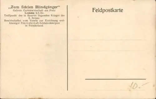 Künstler Ak Kühlmann, E., Lomme Lille Nord, Gartenwirtschaft Zum fidelen Blindgänger