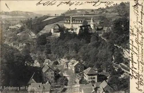 Ak Schönberg Bensheim an der Bergstraße in Hessen, Vogelschau, Schloss