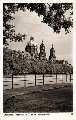 Ak München, Isarpartie, Lukaskirche