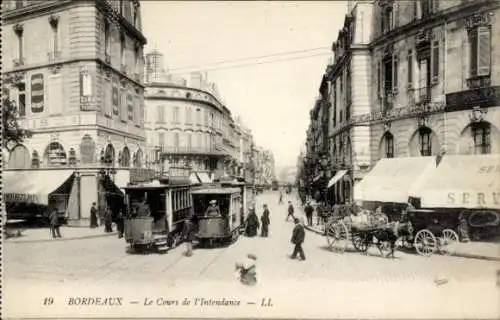 Ak Bordeaux Gironde, Le Cours de l’Intendance, Straßenbahn