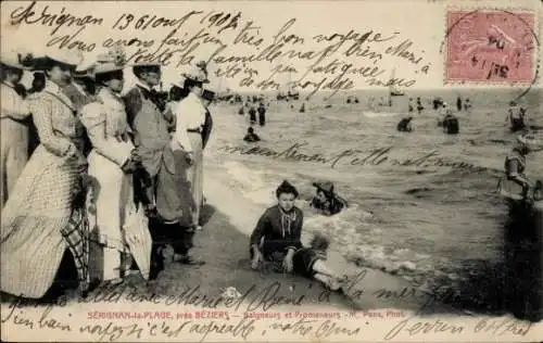 Ak Serignan la Plage, Baigneurs et Promeneurs