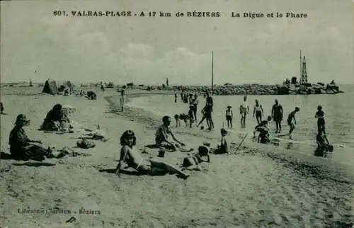 Ak Valras Plage Hérault, Strand, Leuchtturm