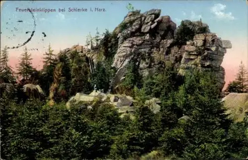 Ak Schierke Wernigerode im Harz, Feuersteinklippen