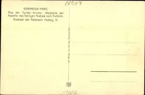 Ak Gernrode Quedlinburg im Harz, Cyriaki-Kirche, Kapelle, Grabmal Aebtissin Hedwig III.