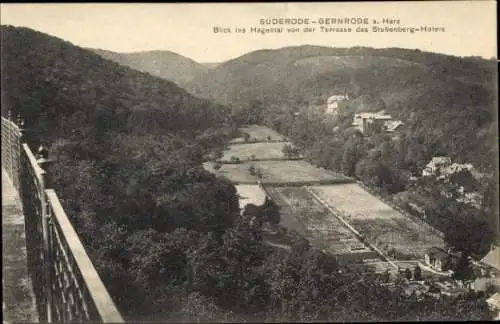 Ak Bad Suderode Quedlinburg im Harz, Gernrode, Hagental, Blick von Terrasse des Stubenberg-Hotels