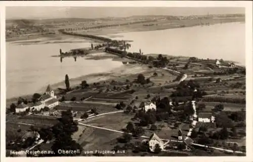 Ak Oberzell Insel Reichenau im Bodensee, Fliegeraufnahme der Insel