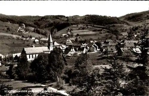 Ak Schweighausen Schuttertal im Schwarzwald, Teilansicht, Kirche, Café Pension Haus Waldfrieden