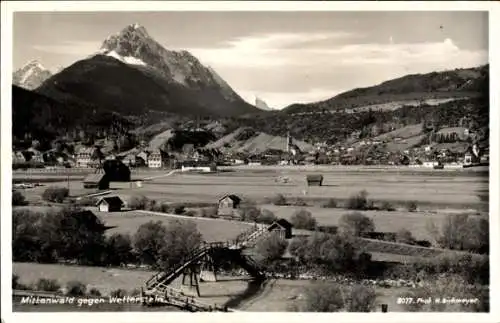 Ak Mittenwald in Oberbayern, Gesamtansicht, Wetterstein