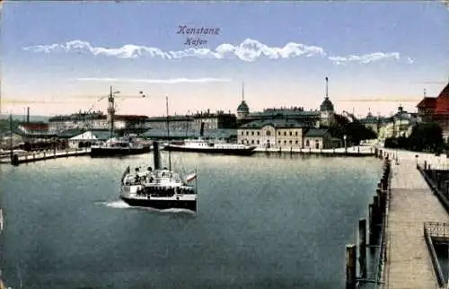 Ak Konstanz am Bodensee, Teilansicht, Hafen, Schiffe