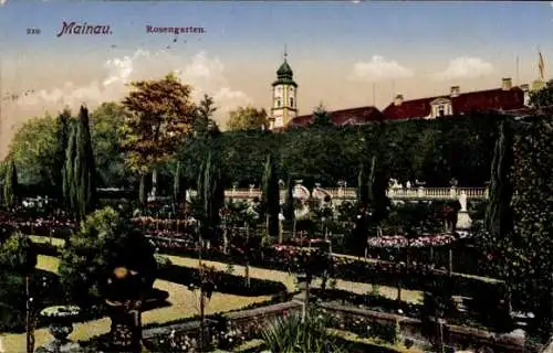 Ak Insel Mainau im Bodensee, Rosengarten, Kirchturm