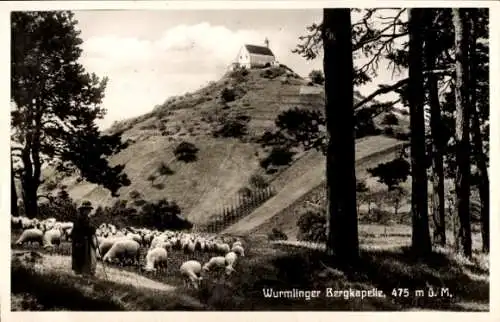 Ak Wurmlingen Rottenburg am Neckar, Wurmlinger Bergkapelle, Hirte, Schafe