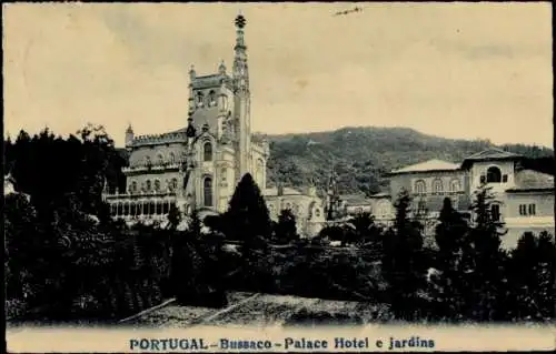 Ak Buçaco Bussaco Portugal, Palace Hotel e jardins