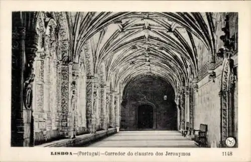 Ak Belém Lisboa Lissabon Portugal, Corredor do claustro dos Jerónimos