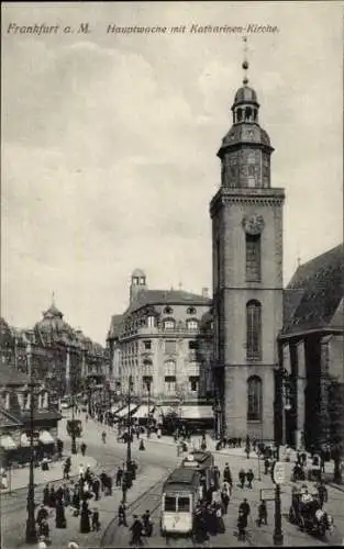 Ak Frankfurt am Main, Hauptwache, Katharinen-Kirche, Straßenbahn