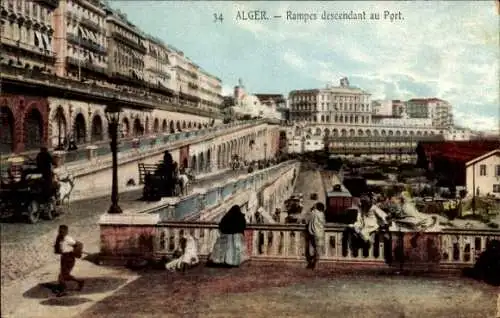 Ak Algier Algier Algerien, Die Rampen führen hinunter zum Hafen