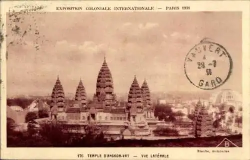 Ak Paris, Kolonialausstellung 1931, Angkor Wat Tempel