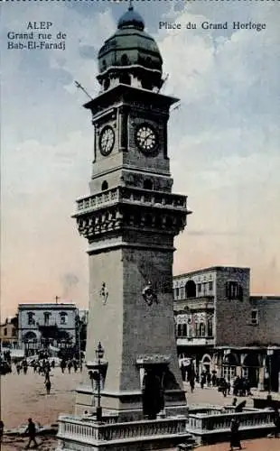 Ak Aleppo Syrien, Grand rue de Bab El Faradj, Grand Horloge