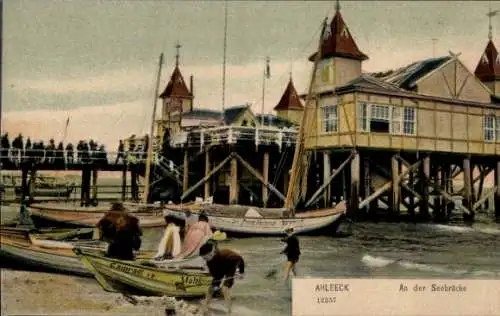 Ak Ostseebad Ahlbeck auf Usedom, An der Seebrücke