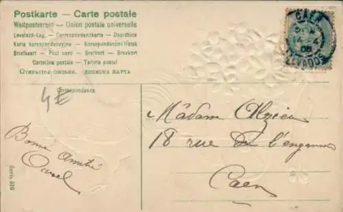 Präge Ak Glückwunsch Ostern, Hahn, Karre, Blumen