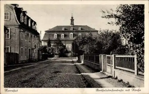 Ak Herrnhut in Sachsen, Bertelsdorfer Straße mit Kirche