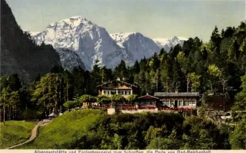 Ak Bad Reichenhall in Oberbayern, Alpengaststätte und Enzianbrauerei Zum Schroffen