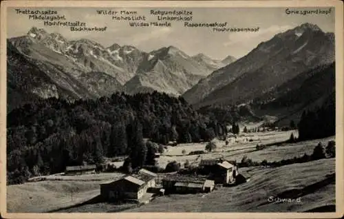 Ak Schwand Oberstdorf im Oberallgäu, Trettachspitze, Wilder Mann, Rotgundspitze, Griesgundkopf