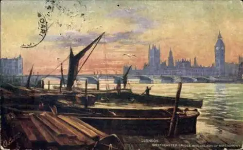 Künstler Ak London City England, Westminster Bridge, Houses of Parliament, Tuck 7227