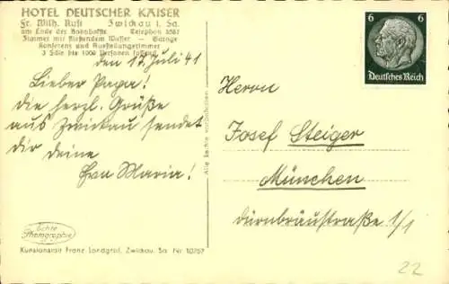 Ak Zwickau, Hotel Deutscher Kaiser, Bahnhofstraße, Fr. Wilh. Rust