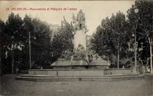 Ak Valencia Stadt Spanien, Monumento al Marqués de Campo