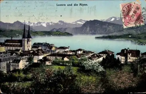 Ak Luzern Stadt Schweiz, Gesamtansicht, Alpen