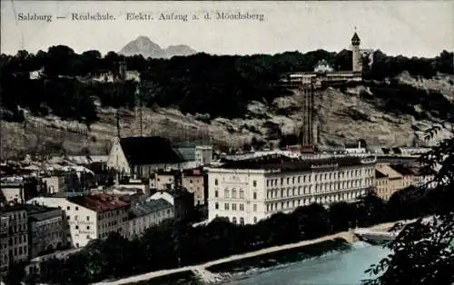 Ak Salzburg, Realschule, Elektrischer Aufzug, Mönchsberg