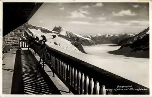 Ak Kanton Bern, Jungfraujoch, Berghaus-Galerie, Aletschgletscher