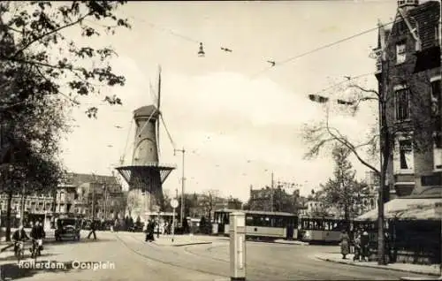 Ak Rotterdam Südholland Niederlande, Oostplein, Straßenbahn, Windmühle