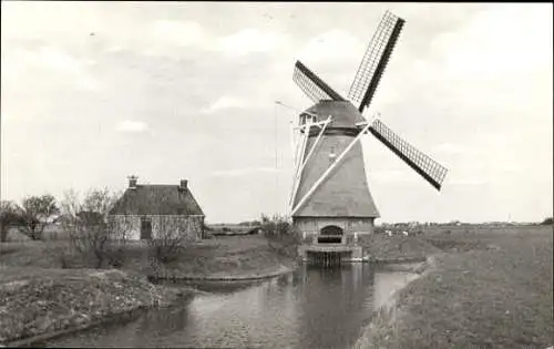 Ak Lollum Friesland Niederlande, Poldermolen Meerswal