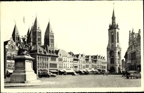 Ak Tournai Wallonia Hennegau, Grand Place, Kathedrale, Glockenturm