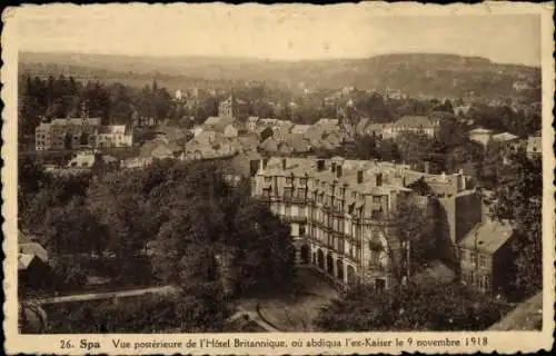 Ak Spa Wallonien Lüttich, Hotel Britannique, Luftbild, Panorama