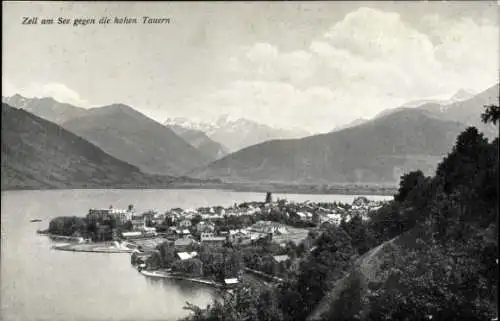 Ak Zell am See in Salzburg, Gesamtansicht, Hohe Tauern