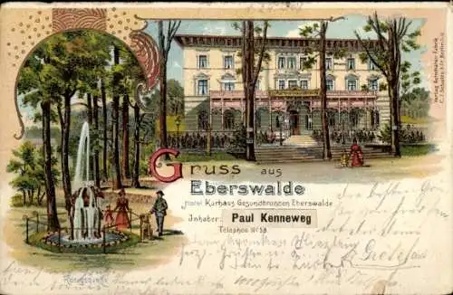 Litho Eberswalde in der Mark, Hotel Kurhaus Gesundbrunnen, Königsquelle