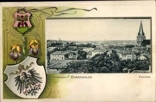 Präge Wappen Passepartout Ak Eberswalde in der Mark, Panorama