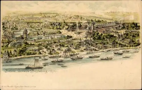 Litho Berlin Treptow, Gewerbeausstellung 1896, Panorama