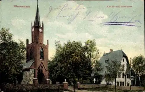 Ak Berlin Weißensee, Kirche und Pfarrhaus