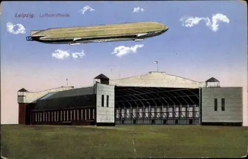 Ak Leipzig in Sachsen, Zeppelin, Luftschiffhalle