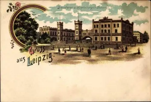 Litho Leipzig in Sachsen, Dresdner u. Magdeburger Bahnhof