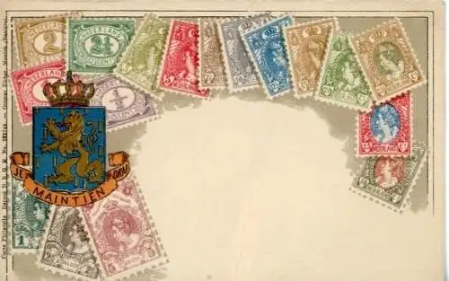 Präge Briefmarken Wappen Ak Niederlande, Löwe, Krone