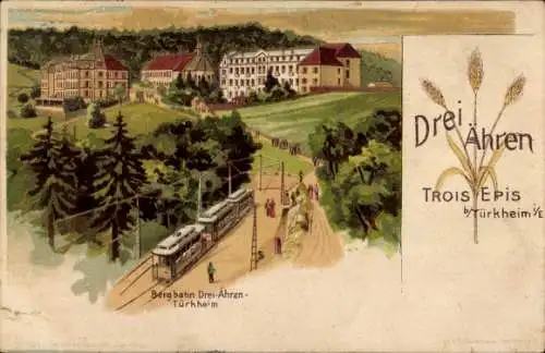 Ak Trois Épis Drei Ähren Elsass Haut Rhin, Bergbahn, Türkheim, Straßenbahn